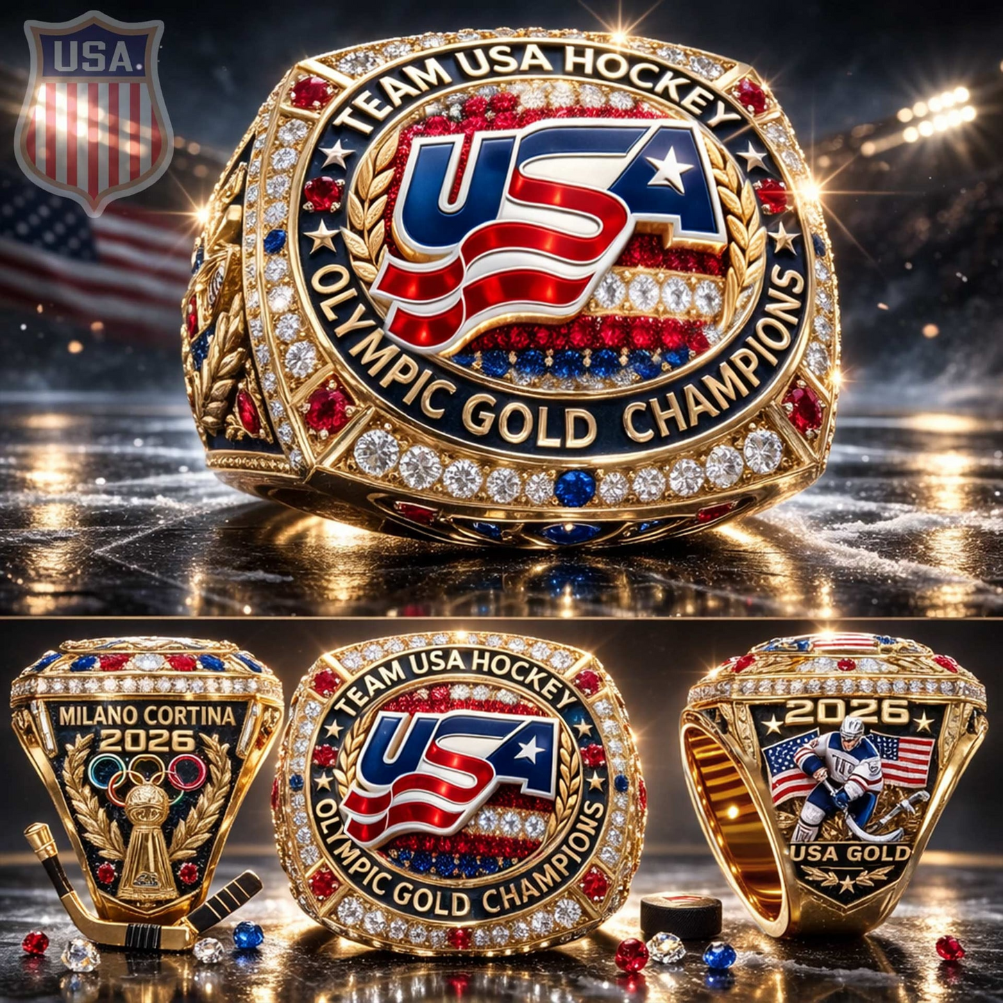 Premium Olympic USA Ice Hockey Champions 2026 RING V1 NMD TTV