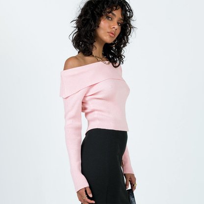Rosé Whisper Off-Shoulder Knit Top