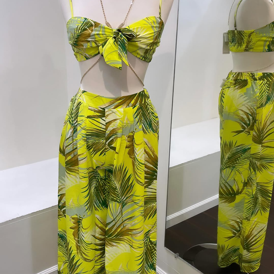 Tropical Leaf Print Two-Piece Set