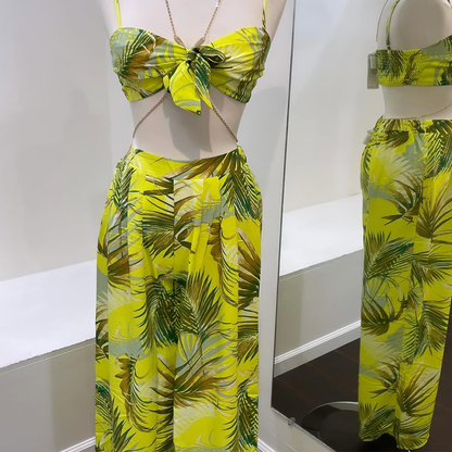 Tropical Leaf Print Two-Piece Set