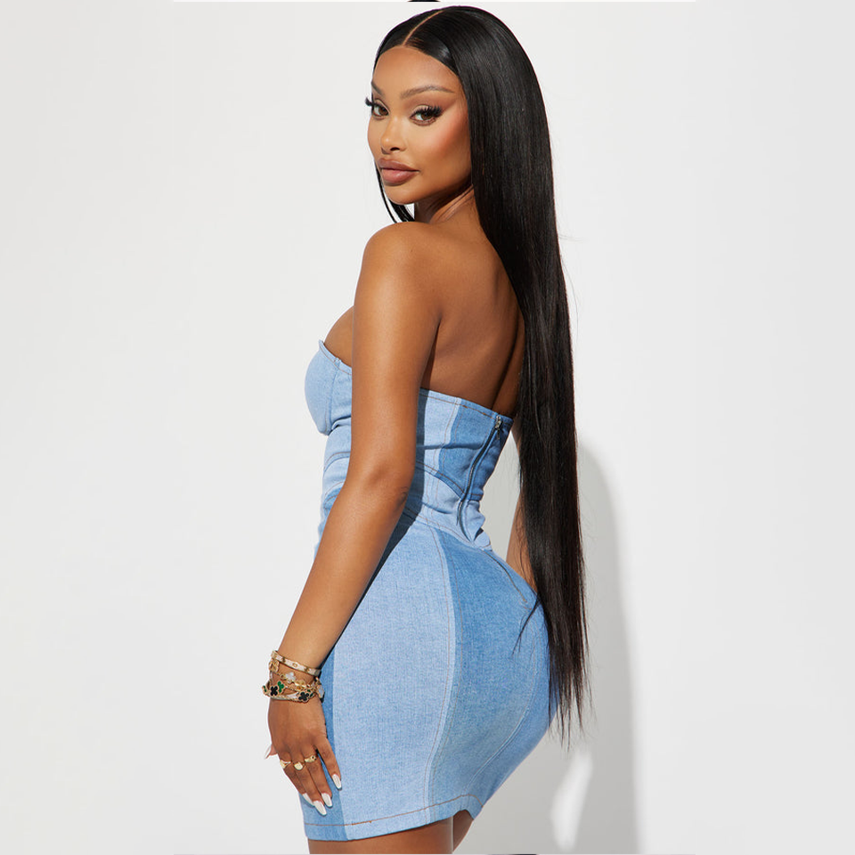 Two-Tone Denim Mini Dress